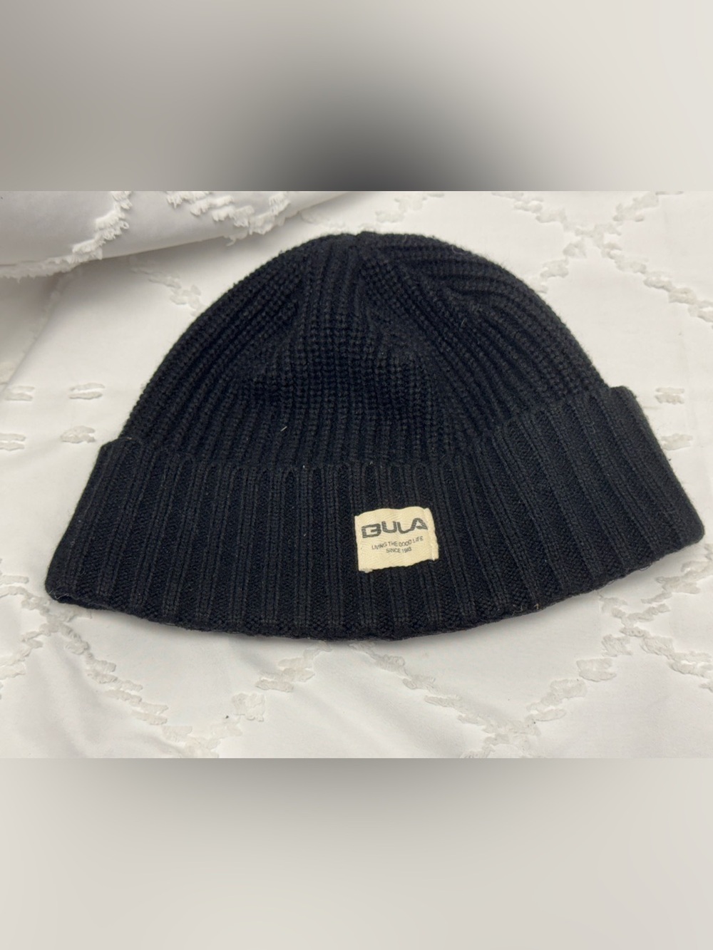 Bula Black Ribbed Knit Beanie
Hat with Logo Patch